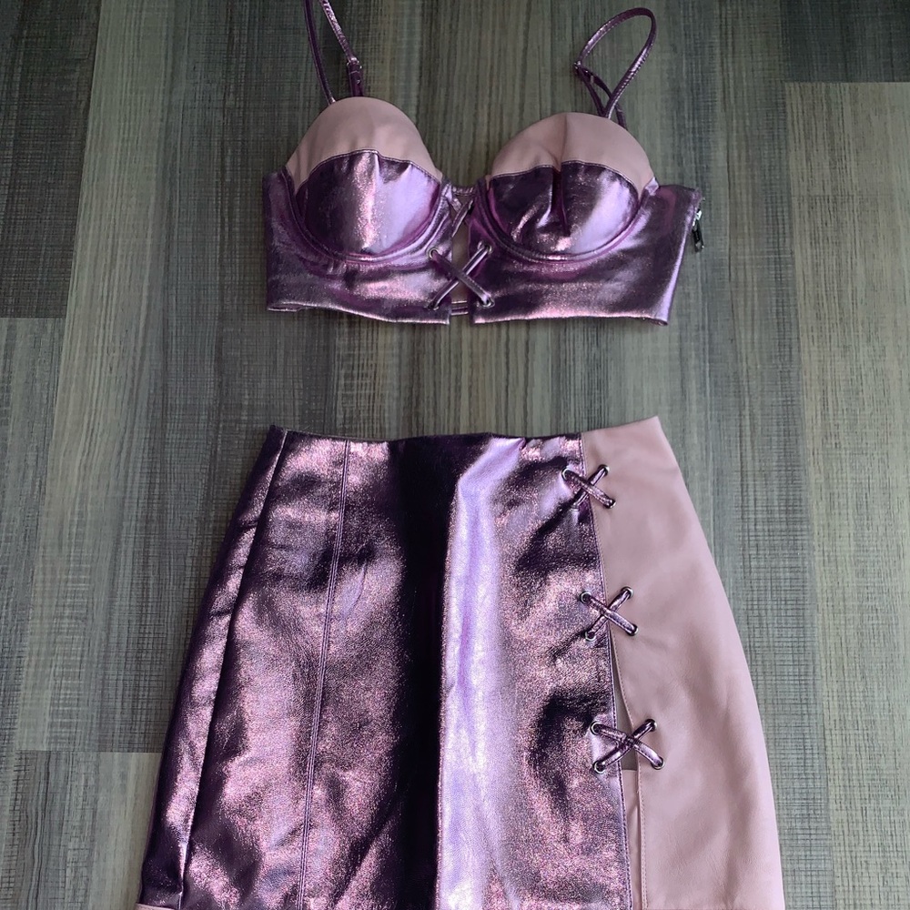 Pink metallic skirt set